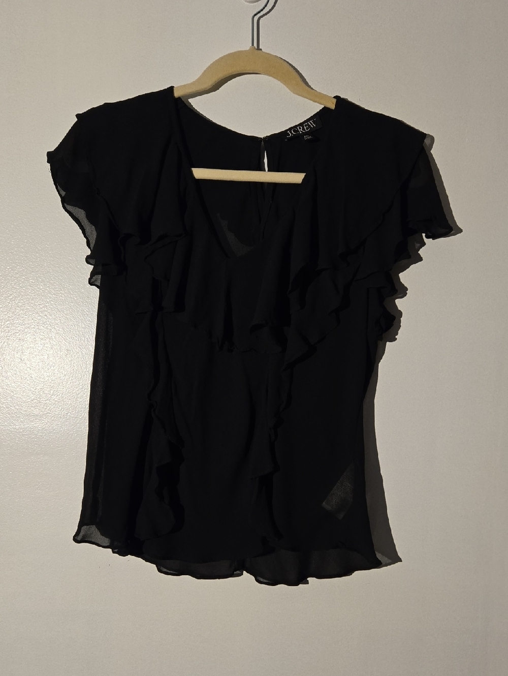 J. Crew Black Ruffle Sheer  Blouse Size XXL